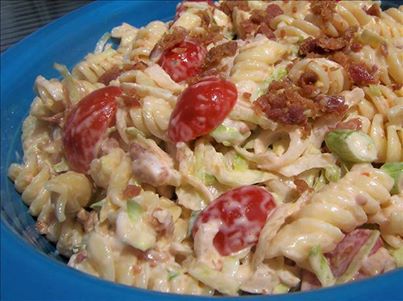 BLT Macaroni Salad - ♥ ♥ 

This cold salad will fly right off of the table. This is perfect to take to parties or get-togethers.. You will love this.. 

1/2 cup mayonnaise 
3 tablespoons chili sauce 
2 tablespoons lemon juice 
1 teaspoon sugar 
3 cups elbow macaroni, cooked 
1/2 cup tomato, seeded and chopped 
2 tablespoons green onions, chopped 
3 cups lettuce, shredded 
4 slices cooked bacon, crumbled 

Directions:
1. In a large bowl, combine the first four ingredients; mix well.
2. Add the macaroni, tomato and onions; toss to coat.
3. Cover and refrigerate.
4. Just before serving, add lettuce and bacon; toss to coat