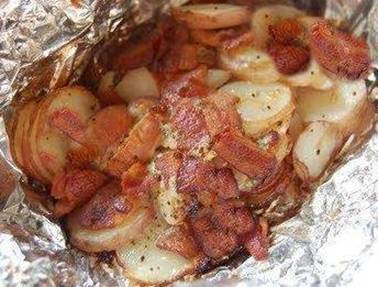 Bacon Onion Foil Packet Potatoes

2 to 3 sheets of heavy-duty foil
1 packet onion soup powder
10-12 baby red potatoes, thinly sliced
12 slices of cooked and crumbled bacon
1 cup cheese (optional)
Salt and pepper to taste
3 tablespoons butter
Sour cream for serving (optional)

Spray each sheet of foil with cooking spray. Top each piece with equal portions of potatoes, bacon, 1 packet onion soup powder and mix. Add salt and pepper to taste. Add 1 tablespoon of butter to each serving. Wrap securely.

Grill for 20 to 30 minutes. Or you can bake it in the oven, at 350° for about 35 minutes or till done. Let stand 10 minutes before serving. Serve in foil, topped with sour cream if desired.

Feel free to follow or add me for more
Like ✔ “Share” ✔ Tag ✔ Comment ✔ Repost ✔Follow me
To SAVE this , be sure to click SHARE so it will store on your personal page.
For healthy recipes, motivational weight loss tips and more
Click and join us here---> @[578255222207994:69:Dixie's Highway to a New You!!]