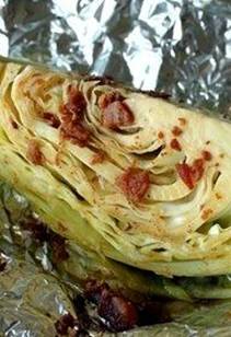 Baked cabbage. INSANELY delicious, easy, inexpensive & healthy. (1 t. olive oil, 2 T. bacon bits, 2 T lemon juice, 1 T. worcestershire, 1/4 t. salt, 1/4 t. pepper, 1 Cabbage, quartered, individually wrapped. Bake at 425 degrees for 20-30 minutes)