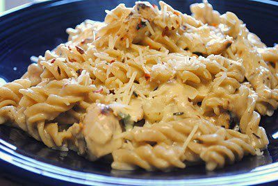 Crockpot Italian Chicken:

4 chicken breasts
1 packet zesty italian dressing mix
8 ounces cream cheese, softened
2 cans cream of chicken soup

Place everything in the crockpot and cook on low for 4-5 hours. If sauce is too thick add a little milk. Serve over pasta.