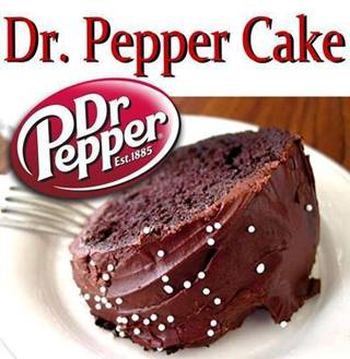 DR. PEPPER CAKE

1 box yellow cake mix
1 box instant vanilla pudding
4 eggs
3/4 cup oil
1 10 oz. can of Dr. pepper
3/4 cups walnuts (Chopped)
Glaze: 1 cup powdered sugar and 1 tsp vanilla and enough Dr. pepper to make a thin glaze.

How to make it

Turn oven to 350 degrees.
Grease a bundt pan.
Mix all ingredients together and pour into bundt pan.
Bake for one hour.
After cake cools , pour glaze over the top. Cut and serve.