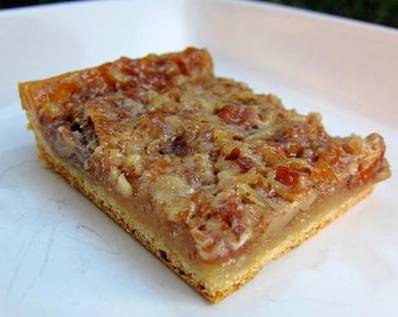 Easiest Pecan Bars "EVER"

1 can (8 oz) refrigerated crescent rolls
3/4 cup chopped pecans
1/2 cup sugar
1/2 cup corn syrup
2 Tbsp butter or margarine, melted
1 tsp vanilla
1 egg, beaten

Heat oven to 350°F.

Unroll dough and press in bottom and 1/2 inch up sides of a 9x13-inch pan.  Firmly press perforations to seal.  Bake 8 minutes.

Meanwhile, in medium bowl, mix remaining ingredients. Pour filling over partially baked crust.

Bake 18 to 22 minutes longer or until golden brown.

Cool completely, about 1 hour, and cut into bars.