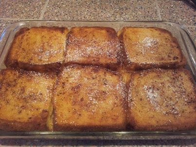 YUMMY!!!!
**SHARE** to **SAVE** this easy and delicious recipe to your page!

FRENCH TOAST BAKE

Ingredients
1/2 cup melted butter (1 stick)
1 cup brown sugar
1 loaf Texas toast
4 eggs
1 1/2 cup milk
1 teaspoon vanilla
Powdered sugar for sprinkling

Directions
1. Melt butter in microwave & add brown sugar....stir till mixed.
2. Pour butter/sugar mix into bottom of 9 x 13 pan....spread around
3. Beat eggs, milk, & vanilla
4. Lay single layer of Texas Toast in pan
5. Spoon 1/2 of egg mixture on bread layer
6. Add 2nd layer of Texas Toast
7. Spoon on remaining egg mixture
8. Cover & chill in fridge overnight
9. Bake at 350 for 45 minutes (covered for the first 30 minutes)
10. Sprinkle with powdered sugar
11. Serve with warm maple syrup

******************************

Feel free to send me a FRIEND REQUEST or FOLLOW ME. I am always posting awesome stuff!**

Join our FREE Weight Loss Support Group on Facebook at @[571966189504850:69:Eat Less feel Full]