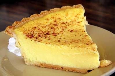 Grandma's Old Fashioned Custard Pie

1 unbaked pie shell (I use Marie Callendar's deep dish)
3 large eggs
1/2 cup of sugar
1/2 teaspoon of salt
1/2 teaspoon of nutmeg 
2-2/3 cups of milk
1 teaspoon pure vanilla extract

Pre-heat the oven to 350 degrees.  Beat your eggs slightly, then add sugar, salt, nutmeg, and milk. Beat well and pour into the unbaked pie shell. Bake for 35 to 40 minutes. Remove from oven and cool.  Sprinkle the top of pie with fresh ground nutmeg and serve. 
 
Variation of same recipe

1 (9 inch) unbaked pie crust
3 eggs, beaten
3/4 cup white sugar
1/4 teaspoon salt
1 teaspoon pure vanilla extract
1 egg white
2 1/2 cups scalded milk
1/4 teaspoonground nutmeg
3 drops yellow food coloring (optional)

Preheat oven to 400 degrees. Mix together eggs, sugar, salt, and vanilla. Stir well. Blend in the scalded milk. For more yellow color, add few drops yellow food coloring.

Line pie pan with pastry, and brush inside bottom and sides of shell with egg white to help prevent a soggy crust. Pour custard mixture into pie crust. Sprinkle with nutmeg.
Bake for 30 to 35 minutes, or until a knife inserted near center comes out clean. Cool on rack.

Photo: Bubblenews