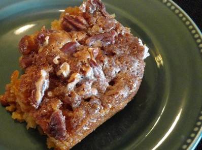 Granny Cake

1 1/2 c sugar
2 c flour
1/2 tsp salt (omit if using self-rising flour)
1 tsp baking soda (omit if using self-rising flour)
2 eggs
1 lg (20 oz.) can crushed pineapple in its own juice (including juice)
1 c brown sugar
1 c chopped pecans

1 c evaporated milk
1/2 c sugar
1 stick margarine
1 tsp vanilla

Mix the sugar, flour, salt, soda, eggs and pineapple together and pour into a 9 x 13 pan. Sprinkle the top with one cup brown sugar and one cup chopped pecans. Bake at 350 degrees for 45 minutes.

Cook the milk, sugar, margarine and vanilla until mixture comes to a rolling boil.

AFTER THE CAKE HAS BAKED AND RIGHT OUT OF THE OVEN, pour the cooked milk mixture over the entire cake. This is so moist and delicious!!!

Should be kept refrigerated.