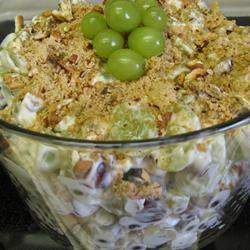 Oh this is something I will be adding to my * must take * to BBQs

Grape Salad ( YUM )

Original recipe makes 8 servings Change Servings

4 pounds seedless green grapes

1 (8 ounce) package cream cheese

1 (8 ounce) container sour cream

1/2 cup white sugar

1 teaspoon vanilla extract

4 ounces chopped pecans

2 tablespoons brown sugar

Check All Add to Shopping List
Directions

Wash and dry grapes. In a large bowl, mix together the cream cheese, sour cream, sugar and vanilla. Add grapes and mix until evenly incorporated. Sprinkle with brown sugar and pecans, mix again and refrigerate until serving