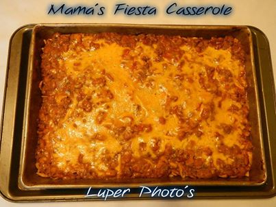 Make sure to SHARE this so you can have the Recipe SAVED to your timeline!

 Mama’s Fiesta Casserole
 1 lb ground beef
 1 med. Chopped onion
 1 lg bag Fritos-Scoop kind
 26 oz. Can Ranch Style Beans with Jalapenos (do not drain)
 10 oz. can Ro-Tel Mexican Lime & Cilantro diced tomatoes
 1 sm can Campbell’s Fiesta Nacho Cheese Soup
 1 pk Enchilada Seasoning
 3 cups Shredded Cheddar Cheese
 Preheat oven to 325 degrees
 Brown beef in large skillet with chopped onion then drain grease. Add beans, Rotel, Soup and Enchilada Seasoning & Mix well. Simmer until thoroughly heated. Lightly grease a large baking pan. Crush Fritos and spread in bottom of baking pan. Pour a layer of beef mixture and then a layer of ½ of the shredded cheese. Make another layer of Fritos, beef and cheese. Cover with foil and bake approximately 20 minutes at 325 degrees. 
✔ Like ✔ “Share” ✔ Tag ✔ Comment ✔ Repost ✔Follow me
To SAVE this , be sure to click SHARE so it will store on your personal page.
For more fun, amazing ideas... recipes and motivational weight loss tips
Click and join us here--http://www.facebook.com/groups/foreverfitwithpatti/