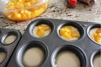 Mini Peach Cobbler Recipe:

Preheat oven to 350˚F.

You will need:

1 cup sugar
1 cup flour
2 tsp baking powder
a dash of salt
3/4 cup milk
1 stick of melted butter
brown sugar
cinnamon
1 can diced peaches

Put 1 tsp of melted butter into each regular size muffin tin. 

Combine the first 5 ingredients by hand… sugar, flour, baking powder, salt and milk.

Put 2 tbsp of batter into each regular size muffin tin… on top of the melted butter. 

Then put 1 tbsp diced peaches on top of the batter.

Sprinkle with brown sugar and then cinnamon. I do a pretty generous “sprinkle”.

Bake the regular size muffin tins for 12 minutes.

Let them cool almost completely before taking out of pan. 

Don't forget a dollop of vanilla ice cream...YUM!