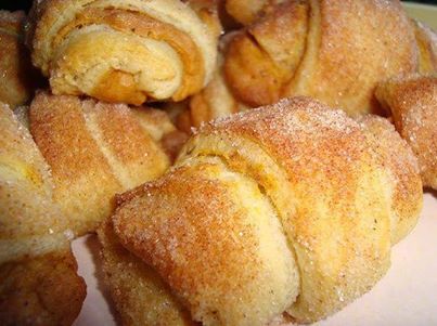 Great For The Upcoming Fall Season, Yummy!

Mini Pumpkin Pie Croissants 
2 tubes cresent rolls (open and split lengthwise to make more cresents) Beat until fluffy: 4 oz cr. cheese, 1 can pumpkin (not pie filling), 2 Tbsp. pumpkin pie spice, 3-4 Tbsp. sugar. Place one large spoonful on each cresent and spread. Roll cresent up and then roll each one in a mixture of 4 Tbsp. sugar and 1 Tsp. pumpkin pie spice. Bake 350 degree F for 15-18 minutes (or until browned)