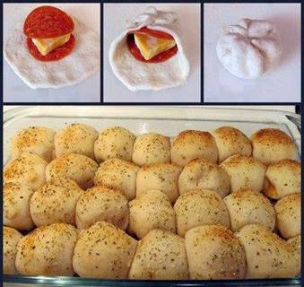 I have had tons of ya'll ask me to re-post, so here you are! Don't forget to SHARE this so the recipe will be SAVED to your timeline! <3

Looking for a quick idea for dinner this weekend? The kids will LOVE IT! 

<3 PIZZA BALLS <3

Ingredients:

3 cans Pillsbury Buttermilk Biscuits (10 ct)
60 pepperoni slices (2 per biscuit)
Block of cheese (Colby/Monterey Jack or Chedder)
1 beaten egg
Parmesan Cheese
Italian Seasoning
Garlic Powder
1 jar pizza sauce

Directions:

Slice cheese into approx. 28 squares. Flatten each biscuit and stack pepperoni and cheese on top (Like in the picture) Gather edges of biscuit and secure on top of the roll. Line rolls in greased 9x13 pan Brush with beaten egg. Sprinkle with parmesan cheese, Italian seasoning and garlic powder. Bake at 425 degrees F. for 18 to 20 mins. Serve with warm pizza sauce for dipping. ENJOY!!

For more recipes join: http://bit.ly/Motivate-Me

♥ Also feel free to send me a FRIEND REQUEST. I am always posting awesome stuff! ♥