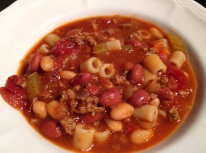 Pasta Fagioli in the Crockpot~ just like Olive Garden
2 lbs ground beef
1 onion, chopped
3 carrots, chopped
4 stalks celery, chopped
2 (28 ounce) cans diced tomatoes, undrained
1 (16 ounce) can red kidney beans, drained
1 (16 ounce) can white kidney beans, drained
3 (10 ounce) cans beef stock
3 teaspoons oregano
2 teaspoons pepper
5 teaspoons parsley
1 teaspoon Tabasco sauce (optional)
1 (20 ounce) jar spaghetti sauce
8 ounces pasta

Directions:
Brown beef in a skillet.
Drain fat from beef and add to crock pot with everything except pasta.
Cook on low 7-8 hours or high 4-5 hours. Add pasta the last 30 minutes.
Serve with a nice crisp green salad and some garlic bread! 
Enjoy