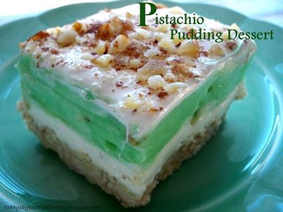 ♥♥♥DON'T LOSE THIS! Tag yourself or "Share" so it is on your
timeline for when you want to make it.♥♥


Pistachio Pudding Dessert

Pie crust:
1 stick butter
1 cup flour
1 cup chopped walnuts

Layer 1:
1 cup powdered sugar
1 (8oz) cream cheese
1 cup cool whip

Layer 2:
2 regular sized pkgs instant pistachio pudding mix
3 cups milk

Topping:
cool whip
chopped almonds

Mix butter, flour, nuts; press into 9x13 inch pan. Bake 350 for 20 min. Cool. Mix powdered sugar, cream cheese and cool whip; spread on cooled crust. Beat together pudding mix and milk until thick. Spread on cream cheese layer and top with a layer of cool whip and chopped nuts. Refrigerate.
from http://todaysmybestcreativeday.blogspot.com/2009/03/pistachio-pudding-dessert.html
_______________________
Join us here for more every day fun, tips, recipes, weight loss support & motivation!
@[565785790110086:69:Alisha's Weight Loss Warriors!]
www.alishaswarriors.com