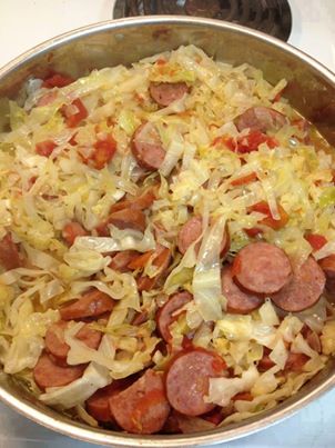 SHARE TO SAVE THIS AMAZING RECIPE TO YOUR TIMELINE!!!
Skillet Cabbage
 1 stick butter or margarine
 1 small head of cabbage, chopped
 1 small onion, chopped
 1 pound smoked sausage, sliced into round pieces
 1 (15 ounce) can diced tomatoes or rotel tomatoes
 1/2 teaspoon salt
 1/2 teaspoon pepper

 Melt butter in large skillet. Add cabbage, onion, and cook on medium high for about 5 minutes stirring to keep from sticking to pan. Add remaining ingredients, cover and simmer for 20 – 25 minutes.
 Makes about 8 servings.

Feel free to send me a FRIEND REQUEST or FOLLOW ME. I am always posting awesome stuff!**

Join our FREE Weight Loss Support Group on Facebook. We have over 5000 members and growing!!!>>>https://www.facebook.com/groups/125010940977553/