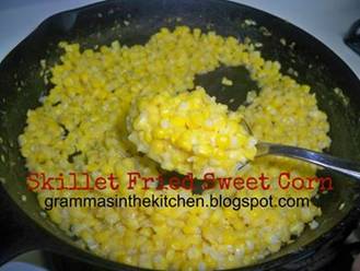 This Skillet Fried Sweet Corn is a recipe Ma made every time she came to visit. She would stay with us for up to two weeks at a time and she cooked the whole time she was there. Momma would help her, of course, but Ma preferred to be 'in charge' in the kitchen. We did our best not to get in the way. Oh, how I miss her......

 Skillet Fried Sweet Corn

1 1/2 TBSP bacon drippings or butter
5 large ears of fresh or frozen corn
2 TBSP milk
1/2 tsp salt
2 tsp - 1 TBSP sugar (depends on your tastes)
pepper to taste

Using a knife, cut corn from cob. Then using the knife or a spoon, scrape the remaining corn from the cob..scraping in a downward motion.
Add the drippings/butter to the skillet over medium high heat.
When drippings/butter melts and begins to sizzle, add the corn to the skillet.

Turn heat to medium.
Cook for 15 - 20 minutes, stirring often.
Add the milk and stir.

Add the salt, sugar and pepper.
Stir until combined and heated. 


Remove from heat and serve.

And that's it!

http://grammasinthekitchen.blogspot.com/2013/04/skillet-fried-sweet-corn.html