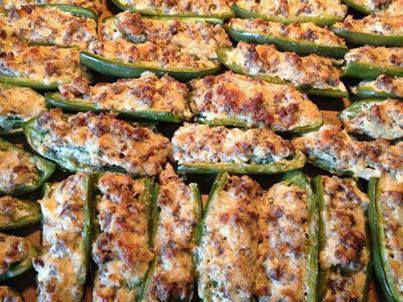 Stuffed Jalapeños! I had a few people ask for this post again, remember if you share this, it will be saved on your timeline and you can always find it that way 

 Only 4 ingredients, LOW CARB, and delicious!!! These are gone in 10 minutes at any get together I take them to... they are seriously that good.

 Ingredients:
 1 lb ground sausage (HOT if ya like! )
 22 jalapeños
 1- 8 oz block cream cheese, softened
 1 cup grated Parmesan cheese

 Directions:
 Preheat over 425. Cook sausage until browned. Set aside. Mix cream cheese with Parmesan cheese. Add cooked sausage and mix well. Rinse jalapeños. Cut each jalapeño lengthwise and remove seeds. Stuff jalapeños with sausage mixture. Cook for 20 minutes until tops are golden brown (cook on a large baking pan).

✻ღϠ₡ღ✻
(¯`✻´¯)
 **Feel free to send me a FRIEND REQUEST or FOLLOW ME. I am always posting awesome stuff!** @[100000128149283:2048:Sylvia Gaitan Gonzales]

Or Join My Group For More Fun and Recipes! @[270772599720946:69:Sylvia Skinny Team]