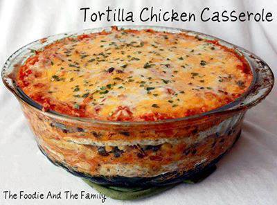 Tortilla Chicken Casserole 

 Makes 12 servings

 Ingredients:
 8 multigrain flour tortillas
 3 cups chopped chicken
 1 tablespoon olive oil
 1 cup chopped onion
 1 cup chopped red pepper
 19oz black beans
 14oz canned corn
 1 tsp chili powder
 3 cups salsa
 1 1/2 cups sour cream
 1 1/2 cup jalapeno monterey jack cheese, shredded
 1 1/2 cup cheddar cheese, shredded
 1 tablespoons finely chopped cilantro

 Directions:
 Preheat oven to 350. Spray a casserole dish large enough to fit tortillas. Heat olive oil in sautéing pan; sauté onion and red pepper for 5 minutes, until softened. Mix in chili powder, remove from heat, stir in black beans and corn. 

 In a medium bowl, mix salsa and sour cream. Layer tortilla, salsa mixture, chicken, tortilla, vegetables, cheeses. Repeat 4 times, or until you reach the top of the casserole. *NOTE: Stop layering once you reach the top of your casserole dish and top with cheese* Cover and bake for 25 minutes. Uncover and bake 10-15 minutes longer or until cheese is bubbly and browning. Let stand for 10 minutes before serving. Sprinkle with chopped cilantro and cut into 12 pie shaped wedges...
 SOURCE: thefoodieandthefamily.com

 PLEASE SHARE To SAVE this recipe to your own timeline!



By: Quick and Easy Recipes
